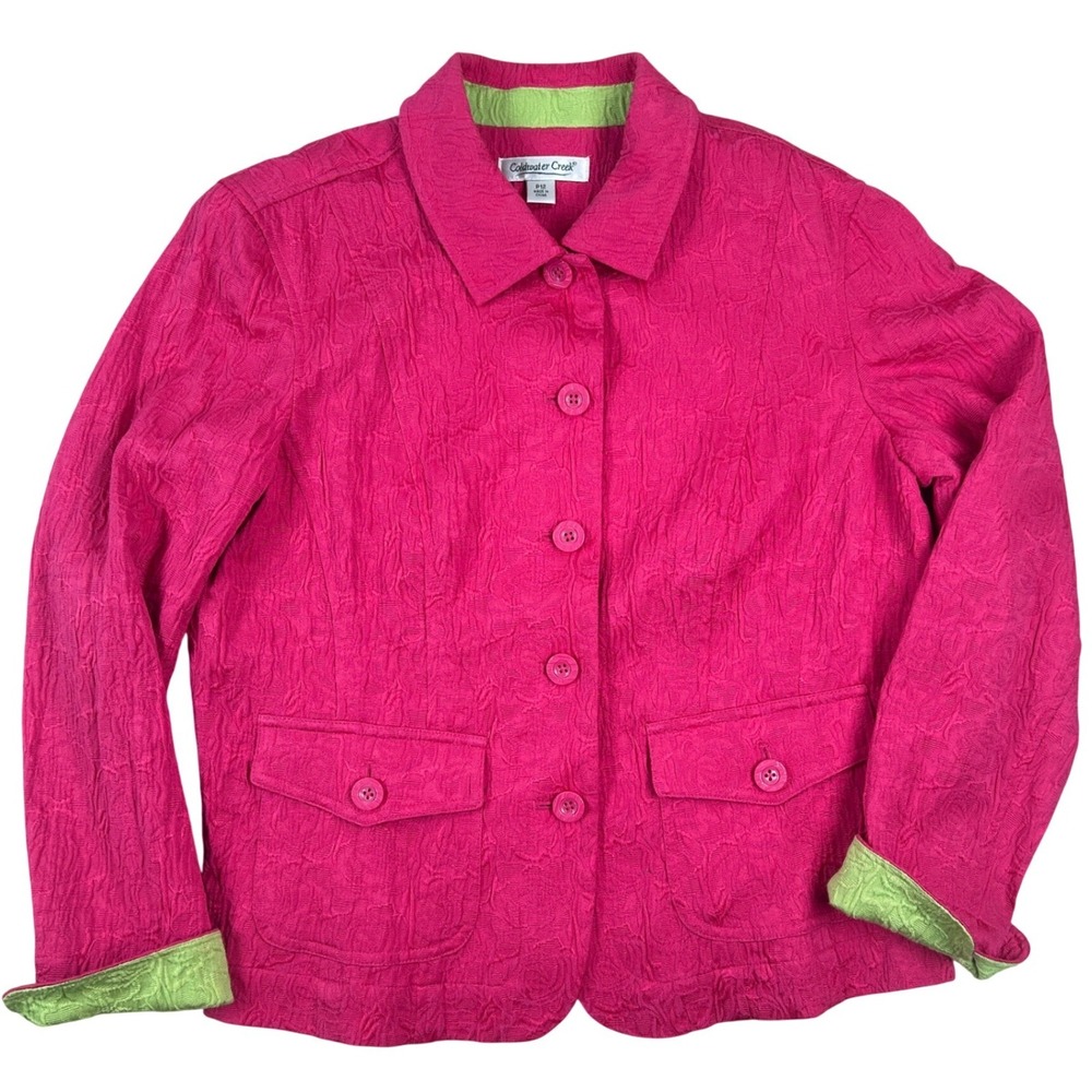 Coldwater Creek Jacket‎ Women Petite 12 Pink Textured Button Up Bright Bold